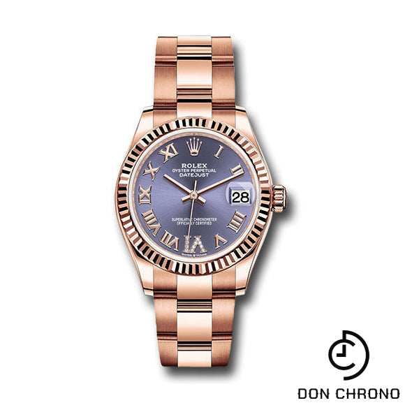 Rolex Everose Gold Datejust 31 Watch - Fluted Bezel - Aubergine Diamond Six Dial - Oyster Bracelet - 278275 aubdr6o