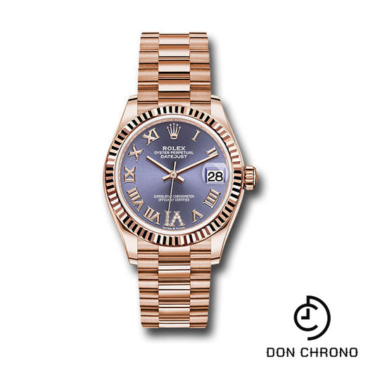 Rolex Everose Gold Datejust 31 Watch - Fluted Bezel - Aubergine Diamond Six Dial - President Bracelet - 278275 aubdr6p