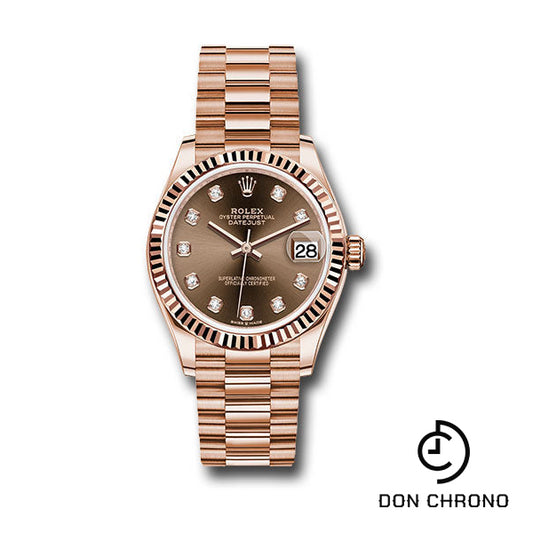 Rolex Everose Gold Datejust 31 Watch - Fluted Bezel - Chocolate Diamond Dial - President Bracelet - 278275 chodp