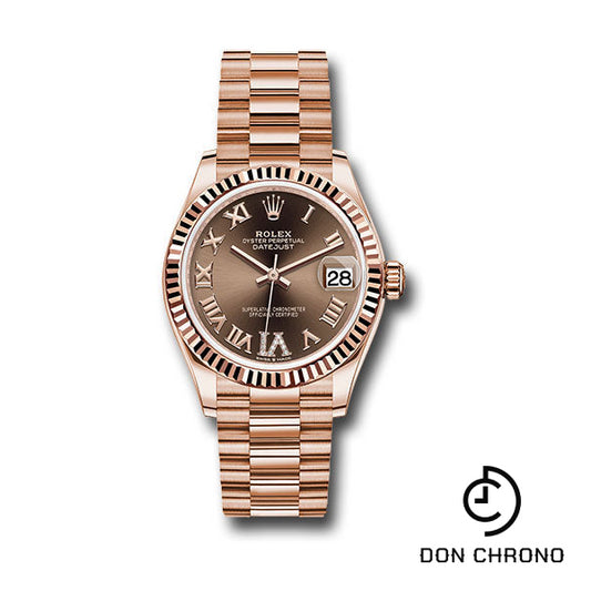 Rolex Everose Gold Datejust 31 Watch - Fluted Bezel - Chocolate Diamond Six Dial - President Bracelet - 278275 chodr6p