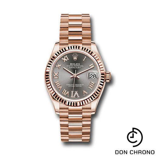 Rolex Everose Gold Datejust 31 Watch - Fluted Bezel - Rhodium Diamond Six Dial - President Bracelet - 278275 dkrhdr6p