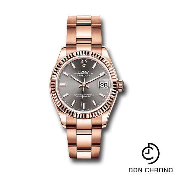 Rolex Everose Gold Datejust 31 Watch - Fluted Bezel - Rhodium Index Dial - Oyster Bracelet - 278275 dkrhio