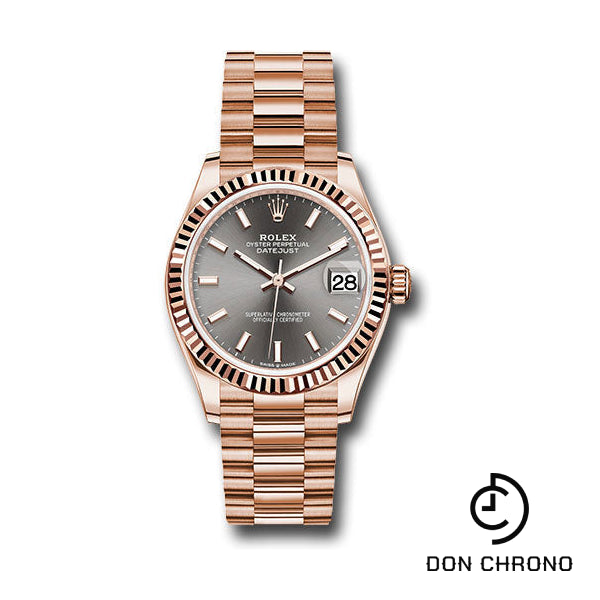 Rolex Everose Gold Datejust 31 Watch - Fluted Bezel - Rhodium Index Dial - President Bracelet - 278275 dkrhip