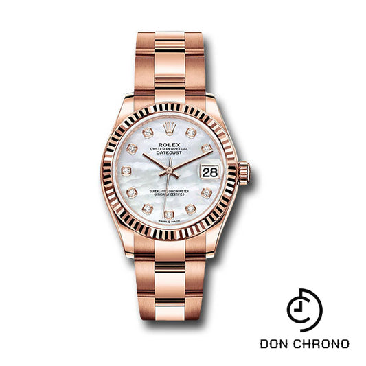 Rolex Everose Gold Datejust 31 Watch - Fluted Bezel - Silver Diamond Dial - Oyster Bracelet - 278275 mdo