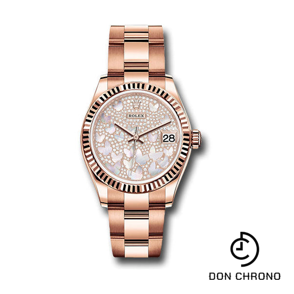 Rolex Everose Gold Datejust 31 Watch - Fluted Bezel - Diamond Paved Butterfly Dial - Oyster Bracelet - 278275 pmopbo