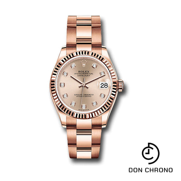 Rolex Everose Gold Datejust 31 Watch - Fluted Bezel - RosŽ Diamond Dial - Oyster Bracelet - 278275 rsdo