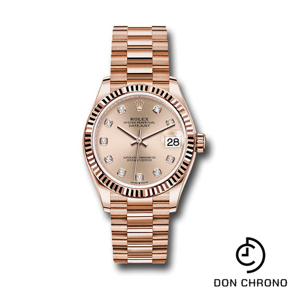 Rolex Everose Gold Datejust 31 Watch - Fluted Bezel - RosŽ Diamond Dial - President Bracelet - 278275 rsdp