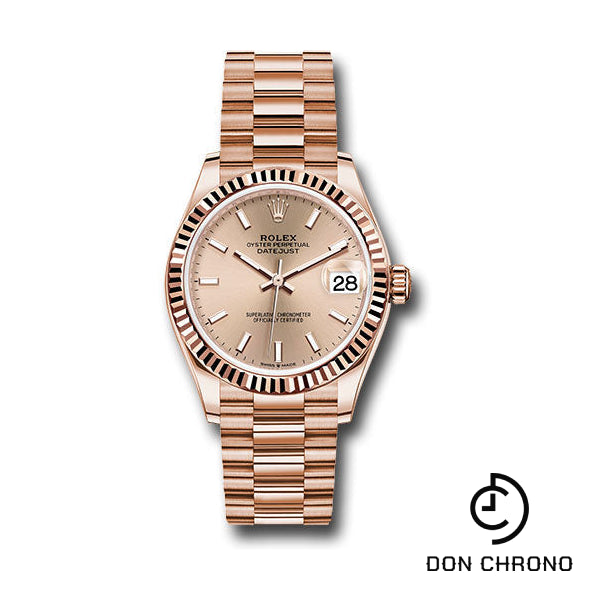 Rolex Everose Gold Datejust 31 Watch - Fluted Bezel - RosŽ Index Dial - President Bracelet - 278275 rsip