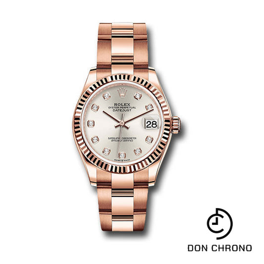 Rolex Everose Gold Datejust 31 Watch - Fluted Bezel - Silver Diamond Dial - Oyster Bracelet - 278275 sdo