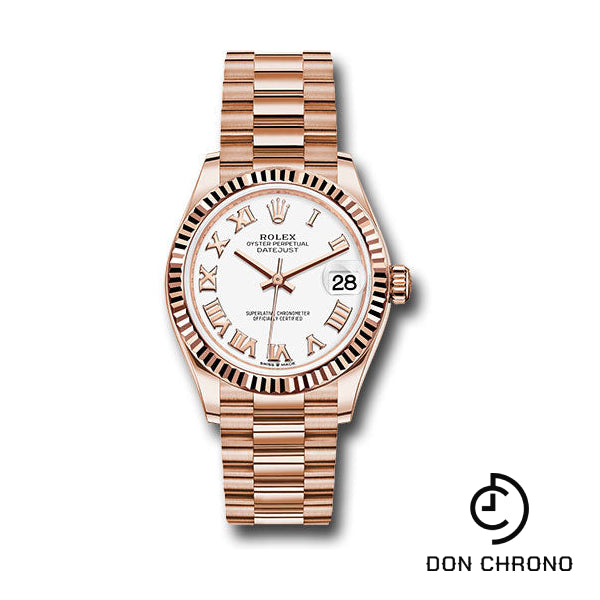 Rolex Everose Gold Datejust 31 Watch - Fluted Bezel - White Roman Dial - President Bracelet - 278275 wrp