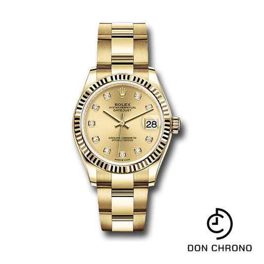 Rolex Yellow Gold Datejust 31 Watch - Fluted Bezel - Champagne Diamond Dial - Oyster Bracelet - 278278 chdo