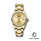 Rolex Yellow Gold Datejust 31 Watch - Fluted Bezel - Champagne Index Dial - Oyster Bracelet - 278278 chio