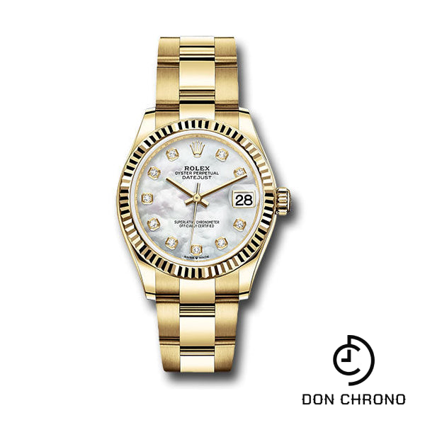 Rolex Yellow Gold Datejust 31 Watch - Fluted Bezel - Mother-of-Pearl Diamond Dial - Oyster Bracelet - 278278 mdo