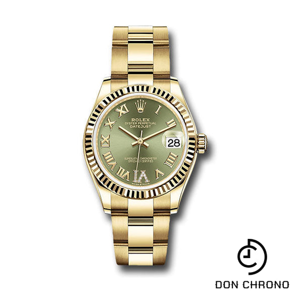 Rolex Yellow Gold Datejust 31 Watch - Fluted Bezel - Olive Green Diamond Six Dial - Oyster Bracelet - 278278 ogdr6o