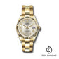 Rolex Yellow Gold Datejust 31 Watch - Fluted Bezel - Silver Diamond Six Dial - Oyster Bracelet - 278278 sdr6o