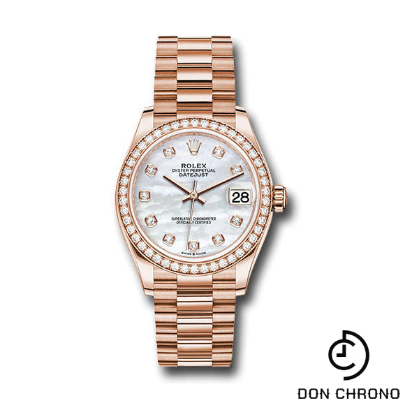 Rolex Everose Gold Datejust 31 Watch - Diamond Bezel - Silver Diamond Dial - President Bracelet - 278285RBR mdp