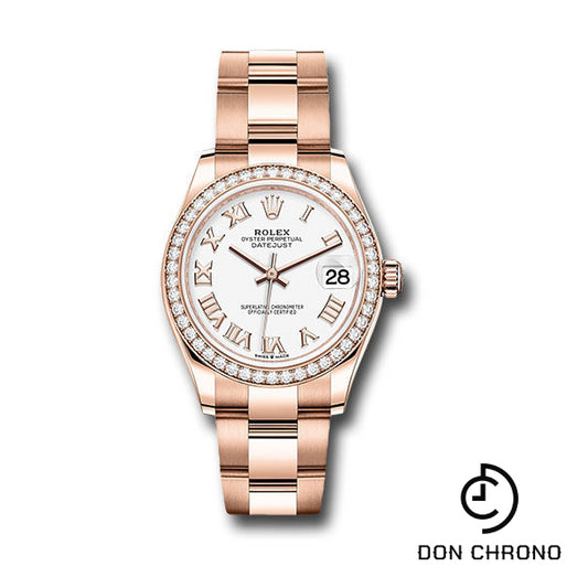 Rolex Everose Gold Datejust 31 Watch - Diamond Bezel - White Roman Dial - Oyster Bracelet - 278285RBR wro