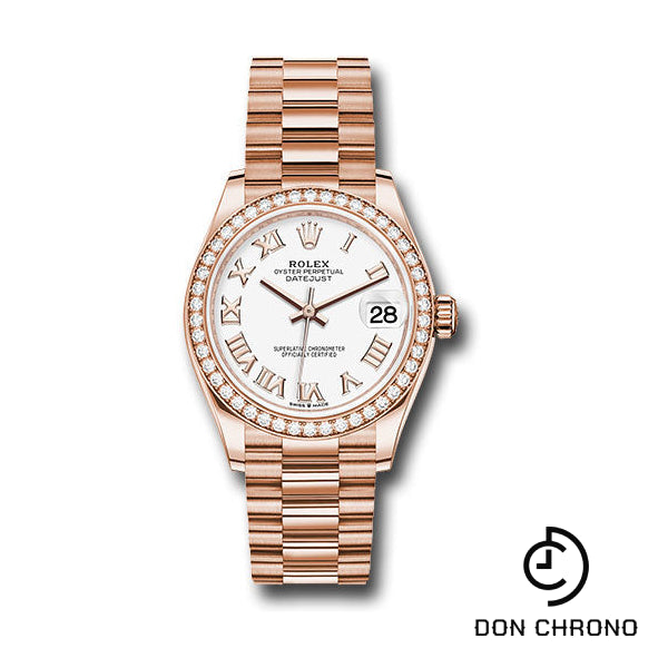 Rolex Everose Gold Datejust 31 Watch - Diamond Bezel - White Roman Dial - President Bracelet - 278285RBR wrp