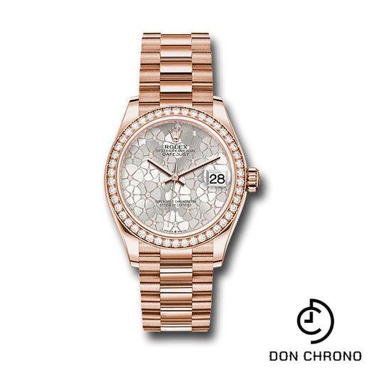 Rolex Everose Gold Datejust 31 Watch - Diamond Bezel - Silver Floral Motif Diamond Dial - President Bracelet - 278285rbr sflomdp