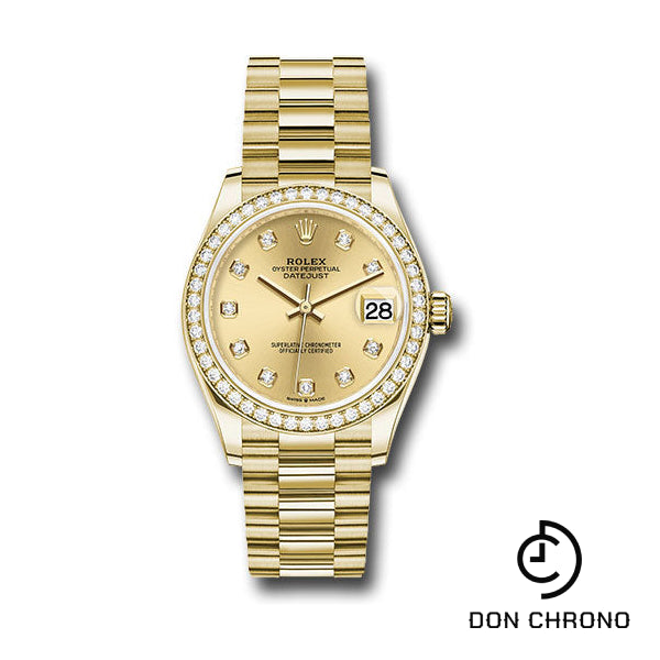 Rolex Yellow Gold Datejust 31 Watch - Diamond Bezel - Champagne Diamond Dial - President Bracelet - 278288RBR chdp