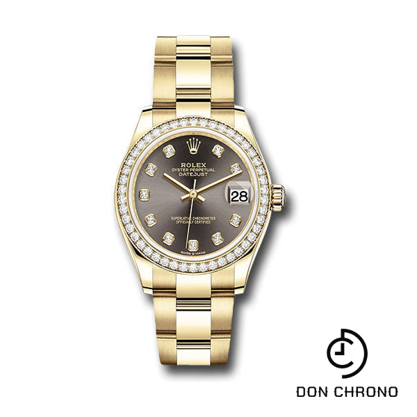 Rolex Yellow Gold Datejust 31 Watch - Diamond Bezel - Dark Grey Diamond Dial - Oyster Bracelet - 278288RBR dkgdo