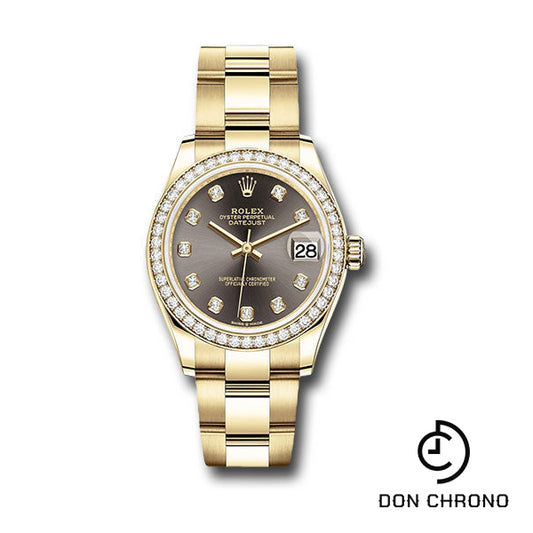 Rolex Yellow Gold Datejust 31 Watch - Diamond Bezel - Dark Grey Diamond Dial - Oyster Bracelet - 278288RBR dkgdo