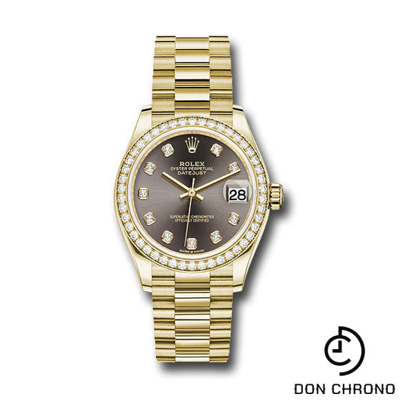 Rolex Yellow Gold Datejust 31 Watch - Diamond Bezel - Dark Grey Diamond Dial - President Bracelet - 278288RBR dkgdp