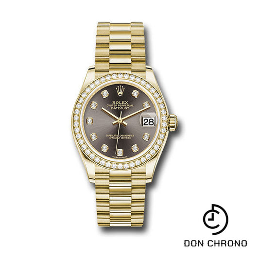 Rolex Yellow Gold Datejust 31 Watch - Diamond Bezel - Dark Grey Diamond Dial - President Bracelet - 278288RBR dkgdp