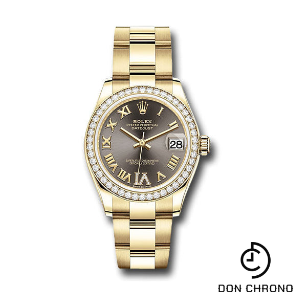 Rolex Yellow Gold Datejust 31 Watch - Diamond Bezel - Dark Grey Diamond Six Dial - Oyster Bracelet - 278288RBR dkgdr6o