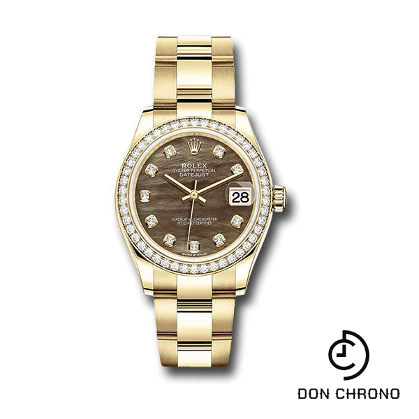 Rolex Yellow Gold Datejust 31 Watch - Diamond Bezel - Dark Mother-of-Pearl Diamond Dial - Oyster Bracelet - 278288RBR dkmdo