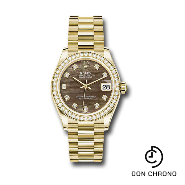 Rolex Yellow Gold Datejust 31 Watch - Diamond Bezel - Dark Mother-of-Pearl Diamond Dial - President Bracelet - 278288RBR dkmdp