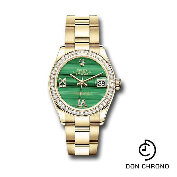 Rolex Yellow Gold Datejust 31 Watch - Diamond Bezel - Malachite Diamond Six and Nine Dial - Oyster Bracelet - 278288RBR madr69o