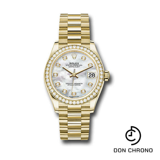 Rolex Yellow Gold Datejust 31 Watch - Diamond Bezel - Mother-of-Pearl Diamond Dial - President Bracelet - 278288RBR mdp