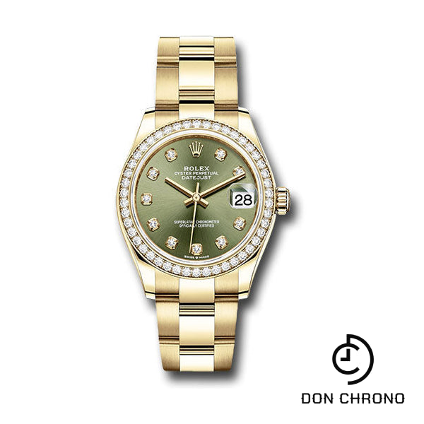 Rolex Yellow Gold Datejust 31 Watch - Diamond Bezel - Olive Green Diamond Dial - Oyster Bracelet - 278288RBR ogdo