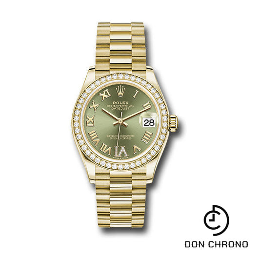 Rolex Yellow Gold Datejust 31 Watch - Diamond Bezel - Olive Green Diamond Six Dial - President Bracelet - 278288RBR ogdr6p