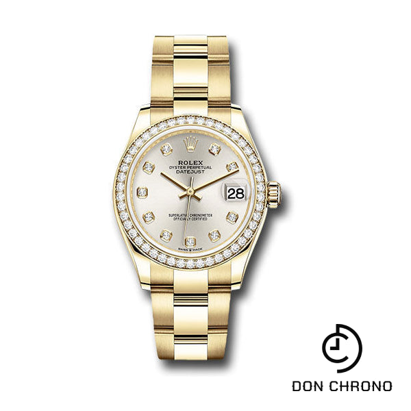 Rolex Yellow Gold Datejust 31 Watch - Diamond Bezel - Silver Diamond Dial - Oyster Bracelet - 278288RBR sdo