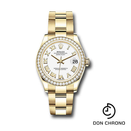 Rolex Yellow Gold Datejust 31 Watch - Diamond Bezel - White Roman Dial - Oyster Bracelet - 278288RBR wro