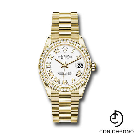 Rolex Yellow Gold Datejust 31 Watch - Diamond Bezel - White Roman Dial - President Bracelet - 278288RBR wrp