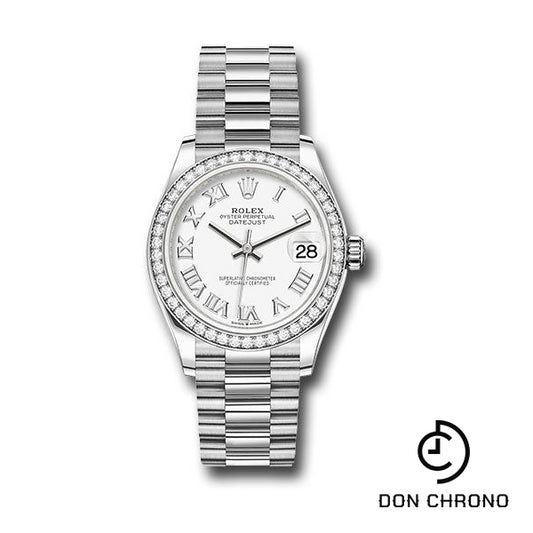 Rolex White Gold Datejust 31 Watch - Diamond Bezel - White Roman Dial - President Bracelet - 278289RBR wrp