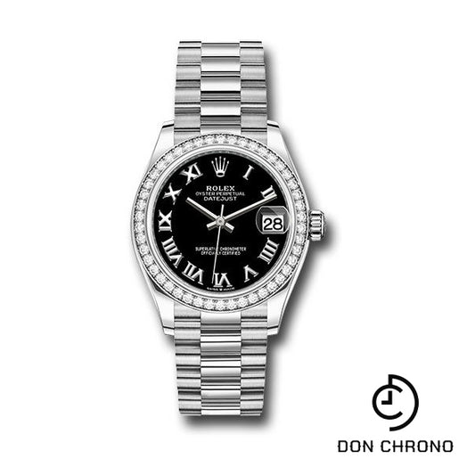 Rolex White Gold Datejust 31 Watch - Diamond Bezel - Bright Black Roman Dial - President Bracelet - 278289rbr bkrp