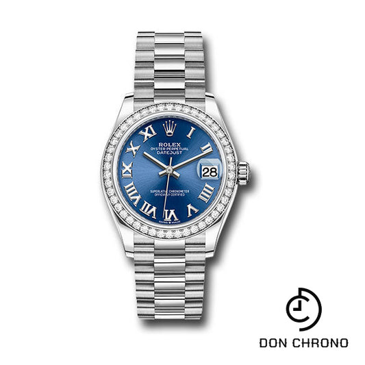 Rolex White Gold Datejust 31 Watch - Diamond Bezel - Bright Blue Roman Dial - President Bracelet - 278289rbr blrp