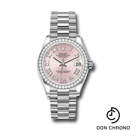 Rolex White Gold Datejust 31 Watch - Diamond Bezel - Pink Roman Dial - President Bracelet - 278289rbr prp