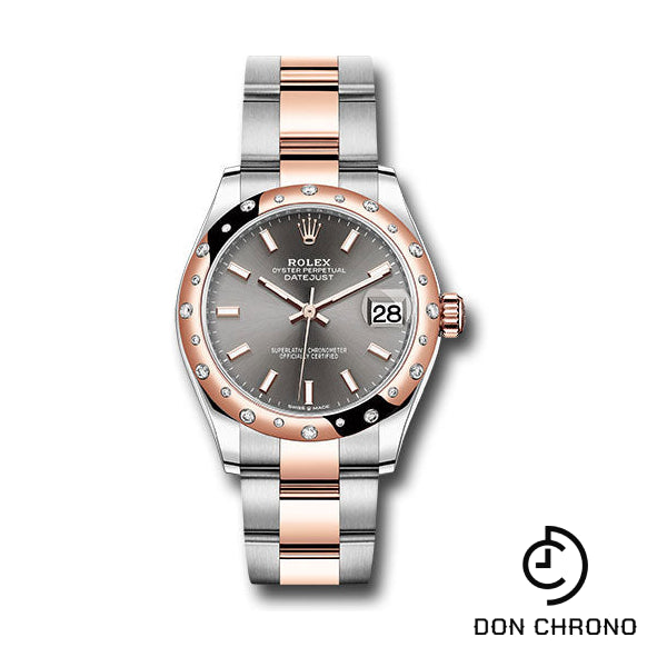 Rolex Steel and Everose Gold Datejust 31 Watch - 24 Diamond Bezel - Dark Rhodium Index Dial - Oyster Bracelet - 278341RBR dkrhio