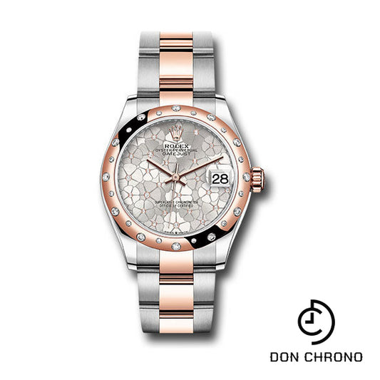 Rolex Everose Rolesor Datejust 31 Watch - Domed, Diamond Bezel - Silver Floral Motif Diamond Dial - Oyster Bracelet - 278341rbr sflomdo