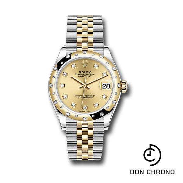 Rolex Steel and Yellow Gold Datejust 31 Watch - Domed Diamond Bezel - Champagne Diamond Dial - Jubilee Bracelet - 278343 chdj