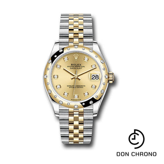 Rolex Steel and Yellow Gold Datejust 31 Watch - Domed Diamond Bezel - Champagne Diamond Dial - Jubilee Bracelet - 278343 chdj