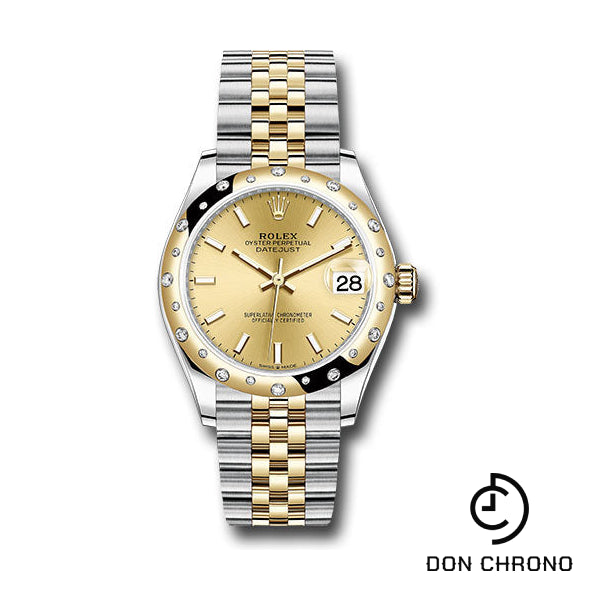 Rolex Steel and Yellow Gold Datejust 31 Watch - Domed Diamond Bezel - Champagne Index Dial - Jubilee Bracelet - 278343 chij