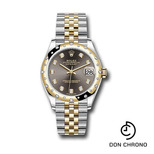 Rolex Steel and Yellow Gold Datejust 31 Watch - Domed Diamond Bezel - Dark Grey Diamond Dial - Jubilee Bracelet - 278343 dkgdj