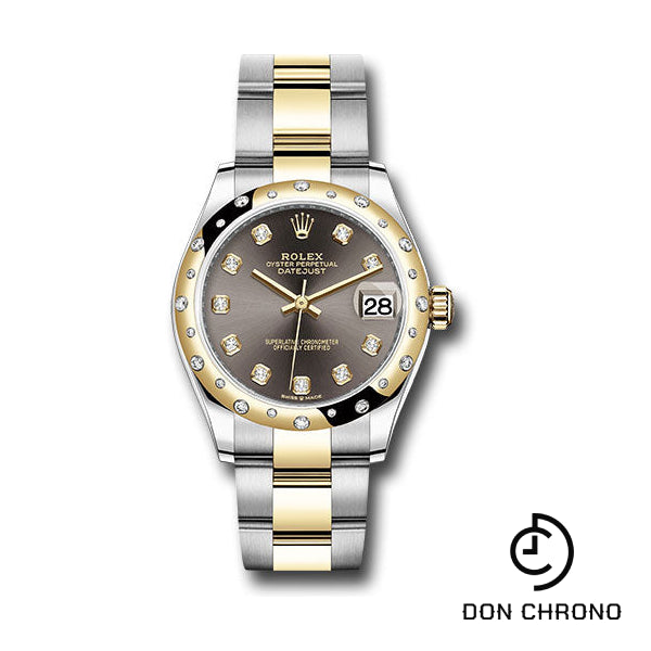 Rolex Steel and Yellow Gold Datejust 31 Watch - Domed Diamond Bezel - Dark Grey Diamond Dial - Oyster Bracelet - 278343 dkgdo