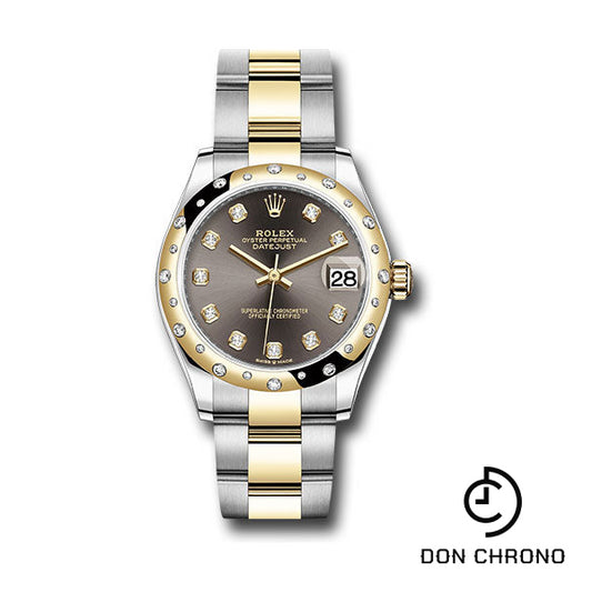 Rolex Steel and Yellow Gold Datejust 31 Watch - Domed Diamond Bezel - Dark Grey Diamond Dial - Oyster Bracelet - 278343 dkgdo